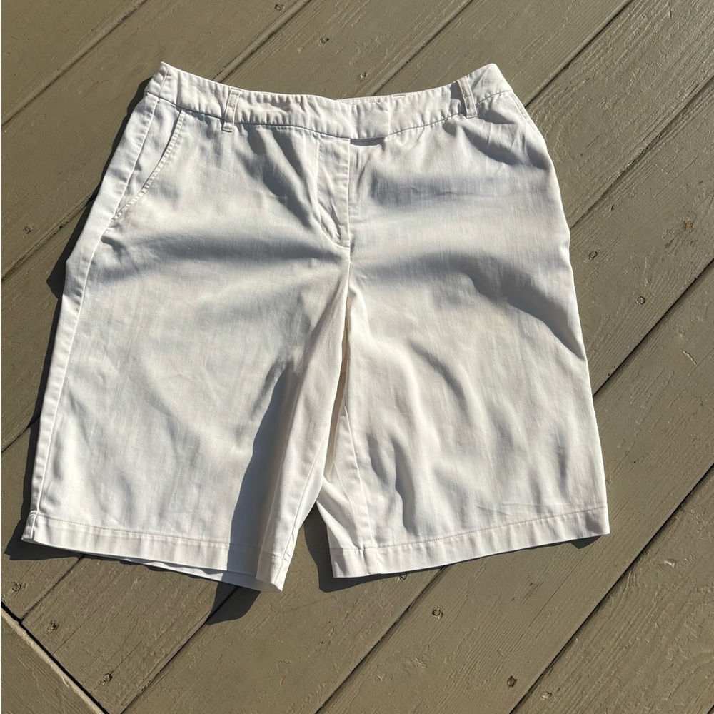 CHICOS Women's cream Bermuda High-Rise Shorts, Size: 10 = Chicos 1.5